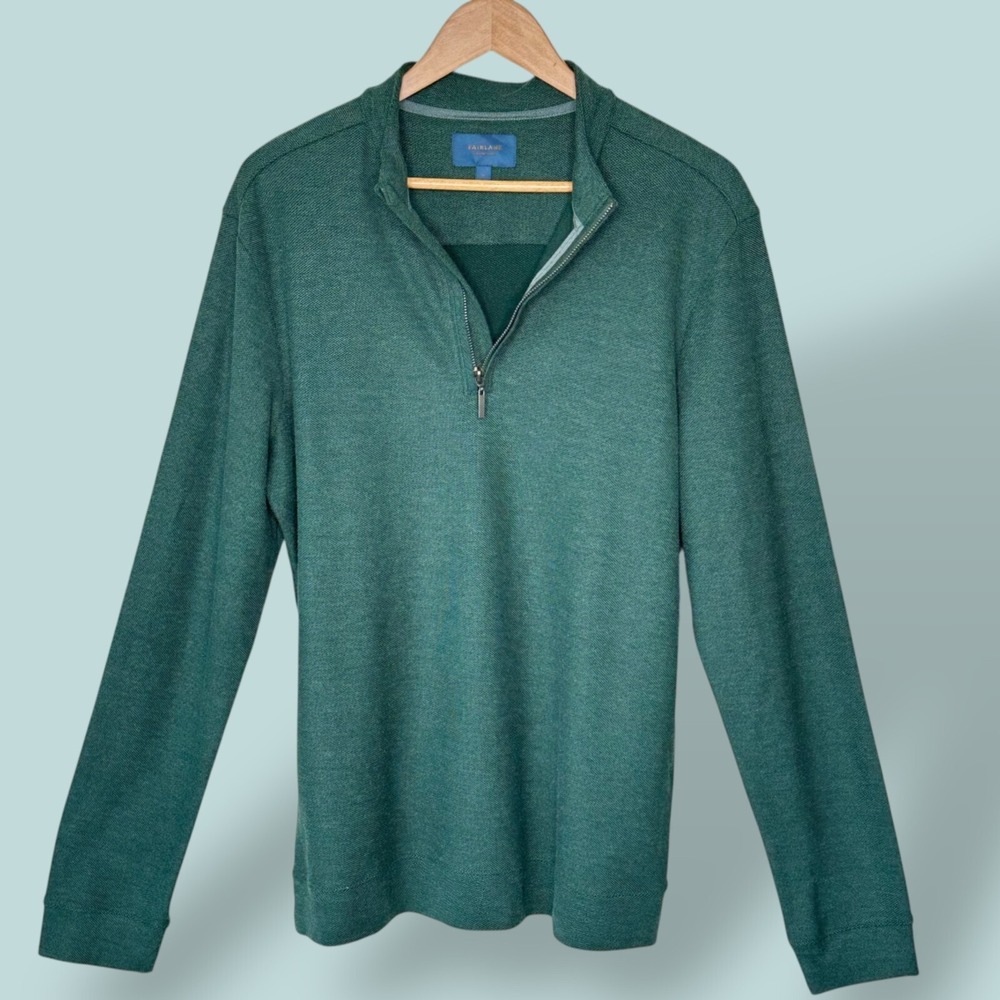NEW Men's Quarter Zip Sweater Cotton Modal Knit Golf Green Size Medium‎
